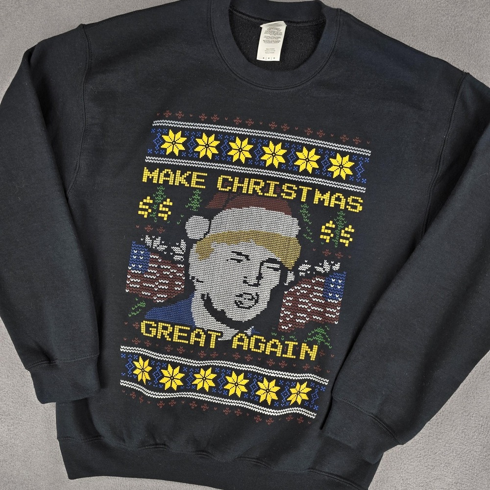 Make Christmas Great‎ Again Sweatshirt Mens Medium Black Ugly Xmas Holiday MAGA